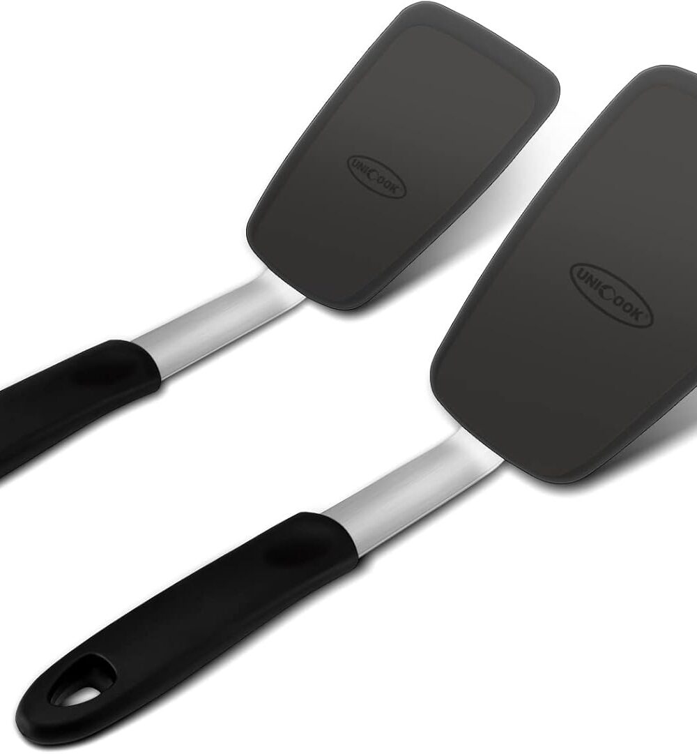 Unicook 2 Pieces Flexible Silicone Spatula Set for Kitchen Use, Food Grade | Flexible and Heat Resistant Head, Sturdy Construction, Non-Stick Safe, Non-slip Grip, Easy Care, Versatile Cooking Tasks