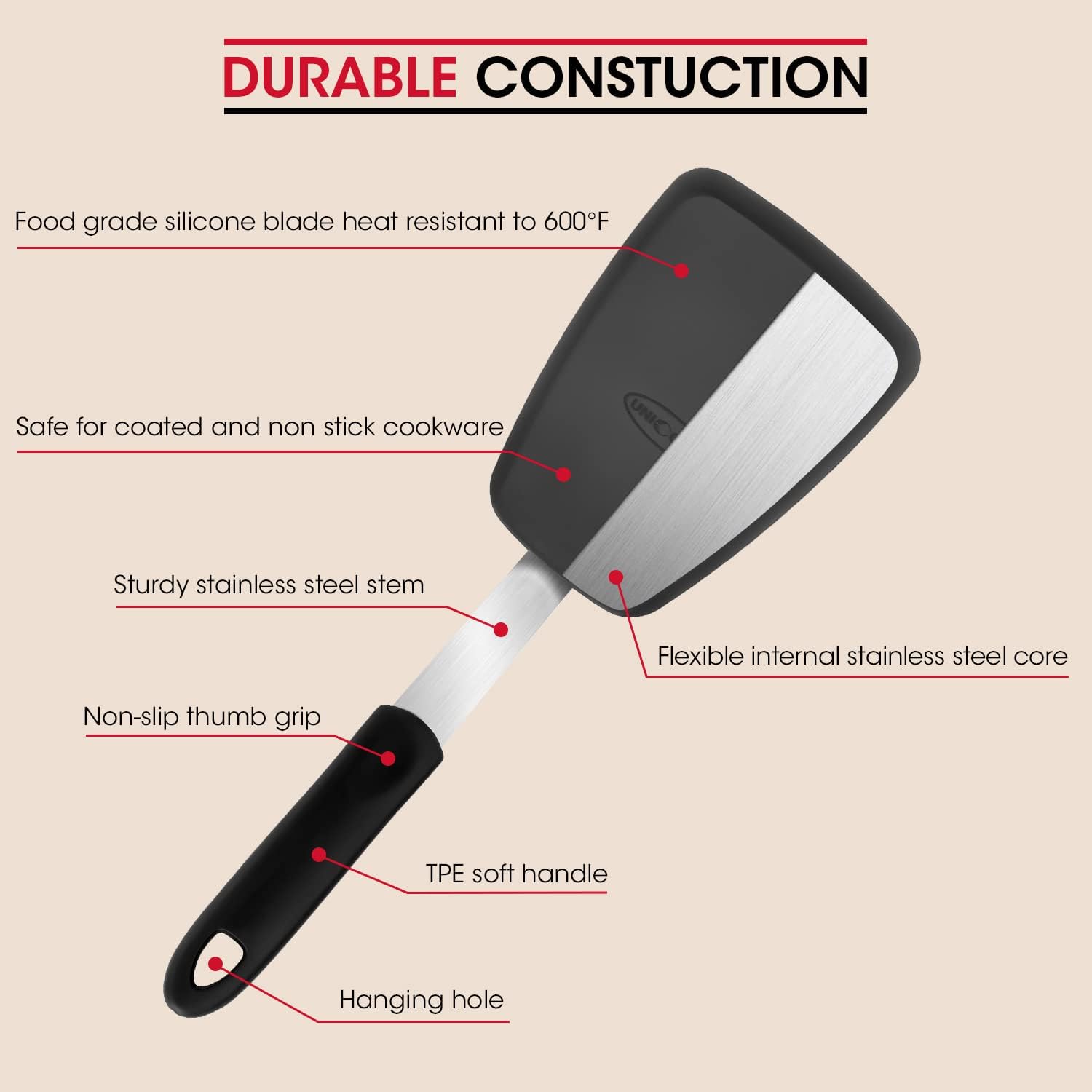 Unicook 2 Pieces Flexible Silicone Spatula Set for Kitchen Use, Food Grade | Flexible and Heat Resistant Head, Sturdy Construction, Non-Stick Safe, Non-slip Grip, Easy Care, Versatile Cooking Tasks - Image 2