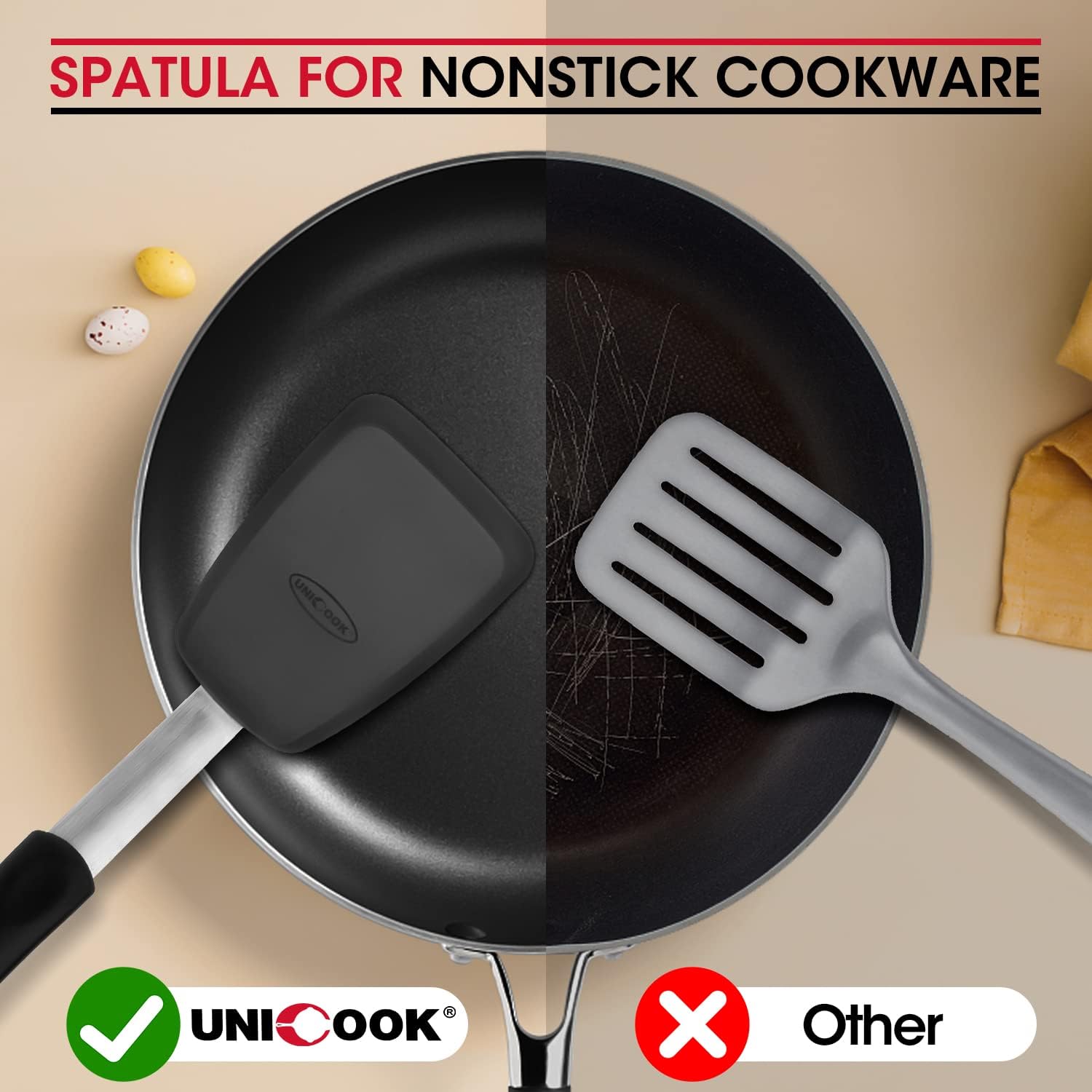 Unicook 2 Pieces Flexible Silicone Spatula Set for Kitchen Use, Food Grade | Flexible and Heat Resistant Head, Sturdy Construction, Non-Stick Safe, Non-slip Grip, Easy Care, Versatile Cooking Tasks - Image 4