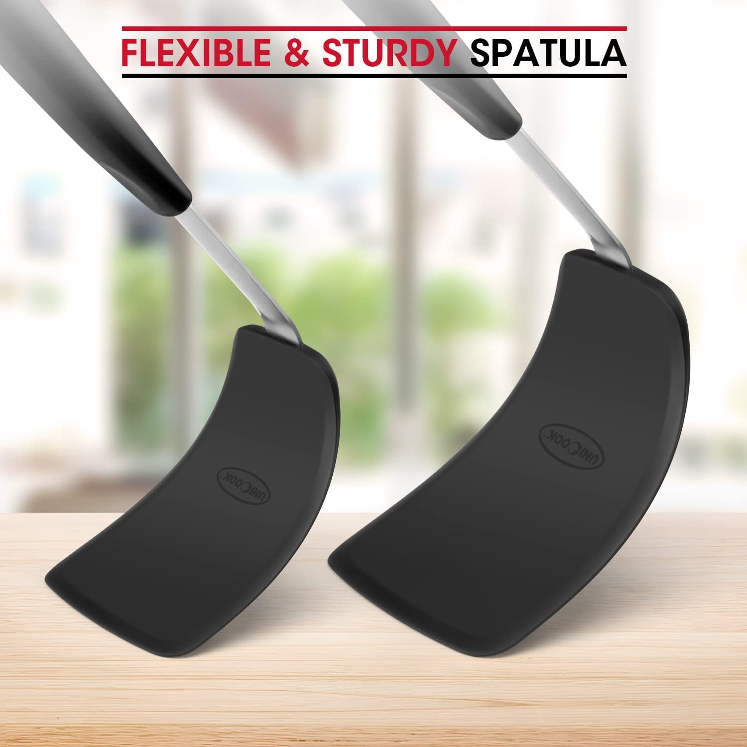 Unicook 2 Pieces Flexible Silicone Spatula Set for Kitchen Use, Food Grade | Flexible and Heat Resistant Head, Sturdy Construction, Non-Stick Safe, Non-slip Grip, Easy Care, Versatile Cooking Tasks - Image 5
