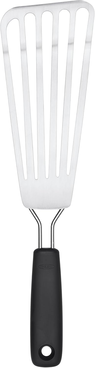 OXO Good Grips Slotted Fish Spatula Stainless Steel, Fish Turner | Flexible Blade Lifts Fish Fillets, Slotted Stainless Steel, Non-Stick Pan Safe, Long Comfortable Handle, Everyday Cooking