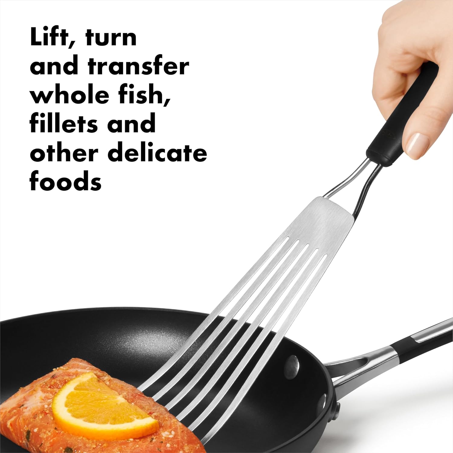 OXO Good Grips Slotted Fish Spatula Stainless Steel, Fish Turner | Flexible Blade Lifts Fish Fillets, Slotted Stainless Steel, Non-Stick Pan Safe, Long Comfortable Handle, Everyday Cooking - Image 2