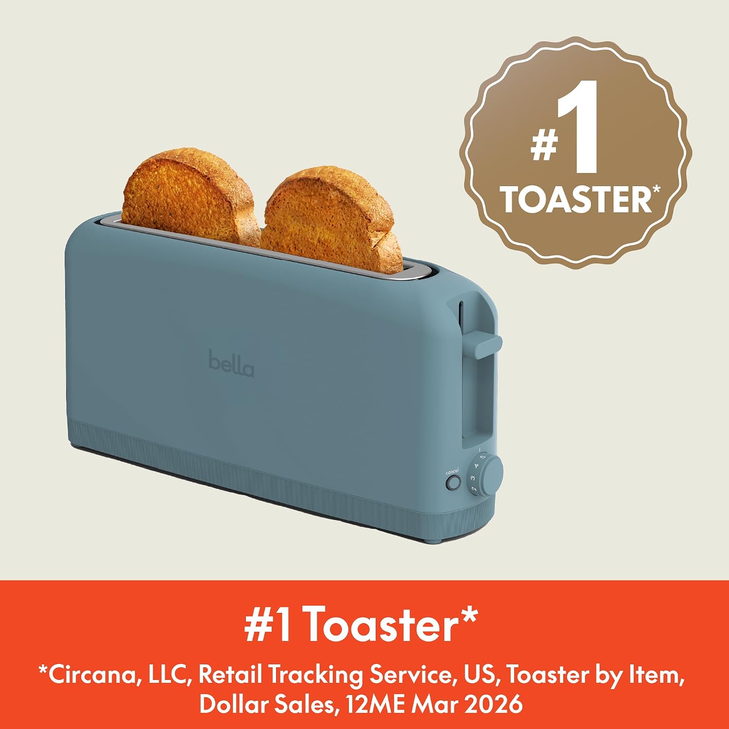 bella Fits-Anywhere™ 2-Slice Slim Toaster, Long Slot & Extra Wide, Surf - Image 3