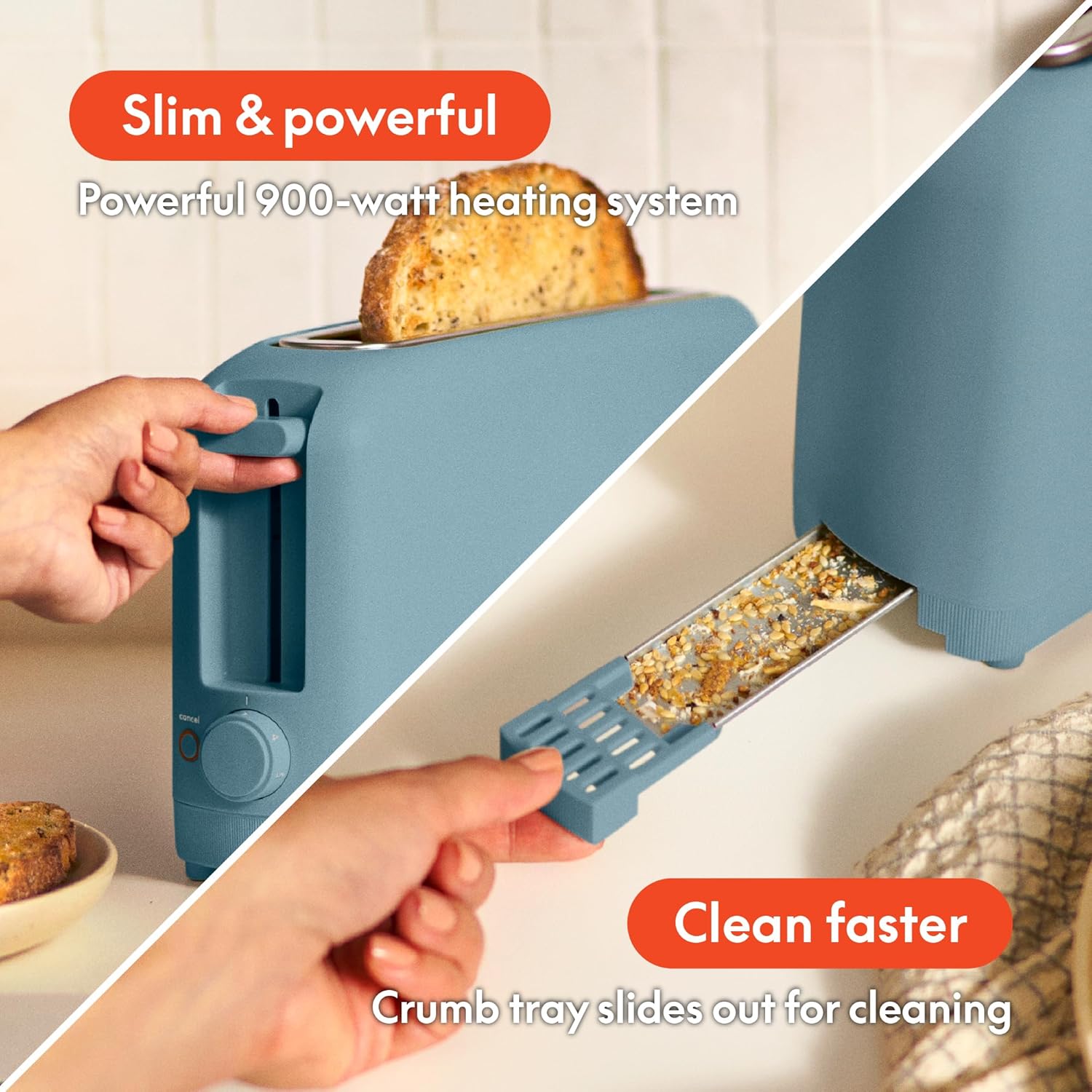 bella Fits-Anywhere™ 2-Slice Slim Toaster, Long Slot & Extra Wide, Surf - Image 5