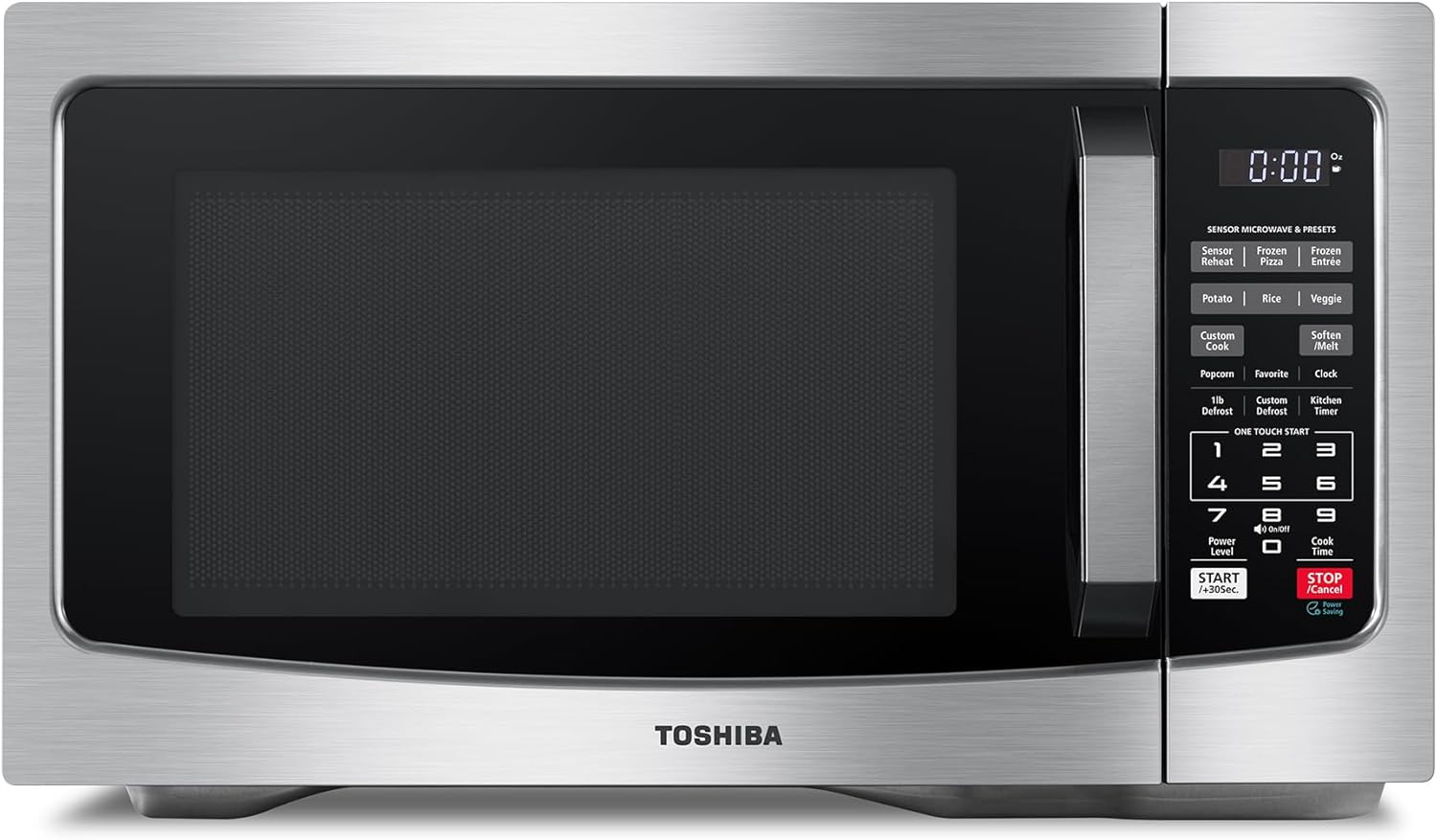 TOSHIBA Countertop Microwave Oven, 1.2 Cu.Ft, 1000W, Stainless Steel | Smart Humidity Sensor, 12 Auto Menus, Mute Function, ECO Mode, Easy Clean Interior