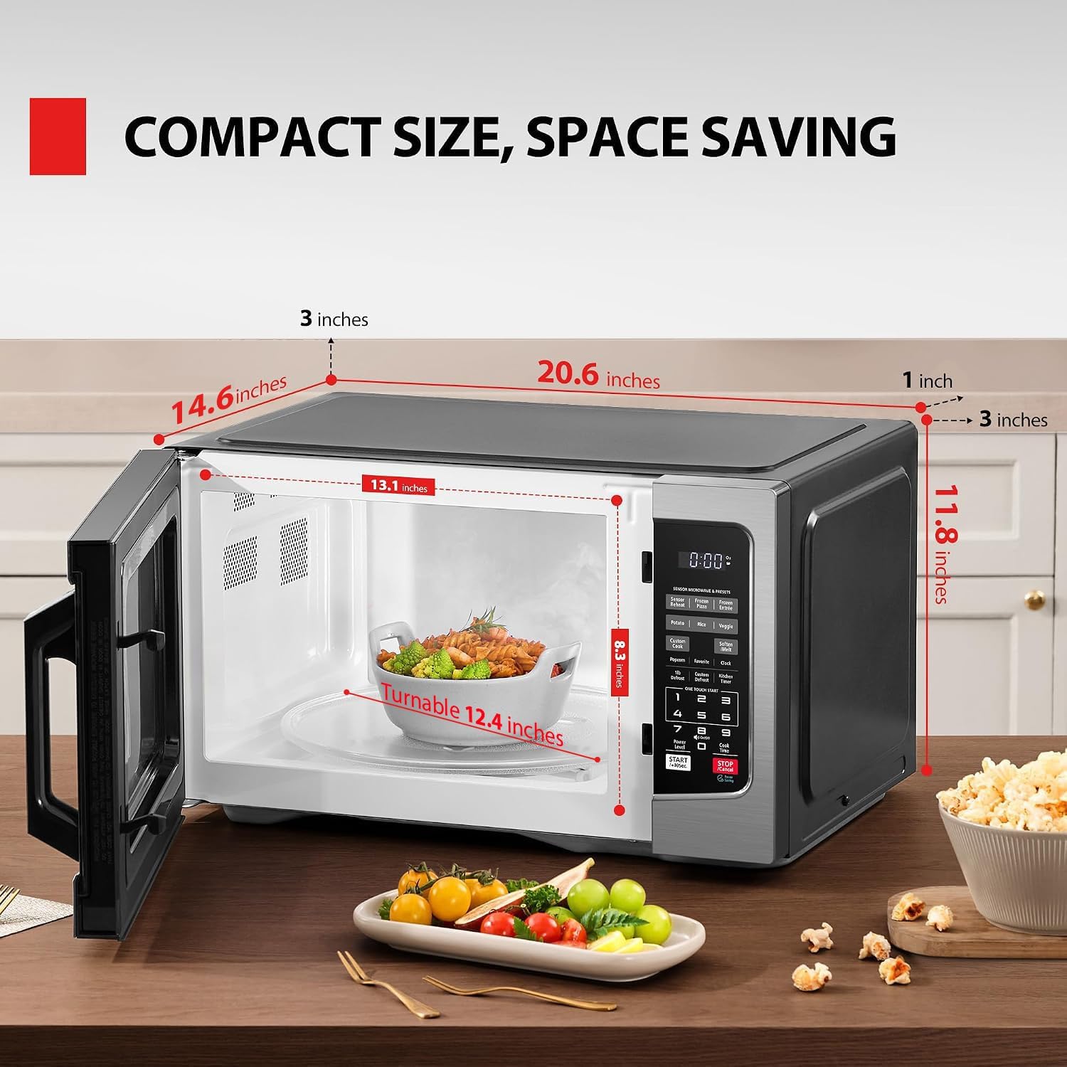 TOSHIBA Countertop Microwave Oven, 1.2 Cu.Ft, 1000W, Stainless Steel | Smart Humidity Sensor, 12 Auto Menus, Mute Function, ECO Mode, Easy Clean Interior - Image 5