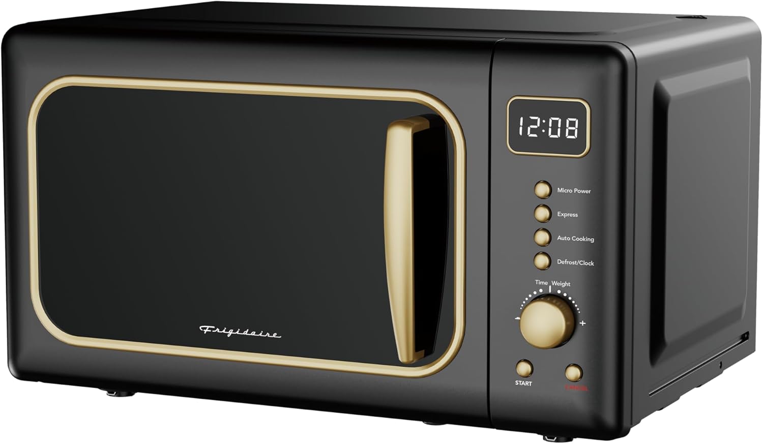 Frigidaire, 0.7 Cu. Ft. Retro Countertop Microwave Oven, 700W Compact Microwave with 8 Auto Cook Menus, Auto Defrost, 5 Power Levels, LED Display, Glass Turntable, Black Gold - Image 2