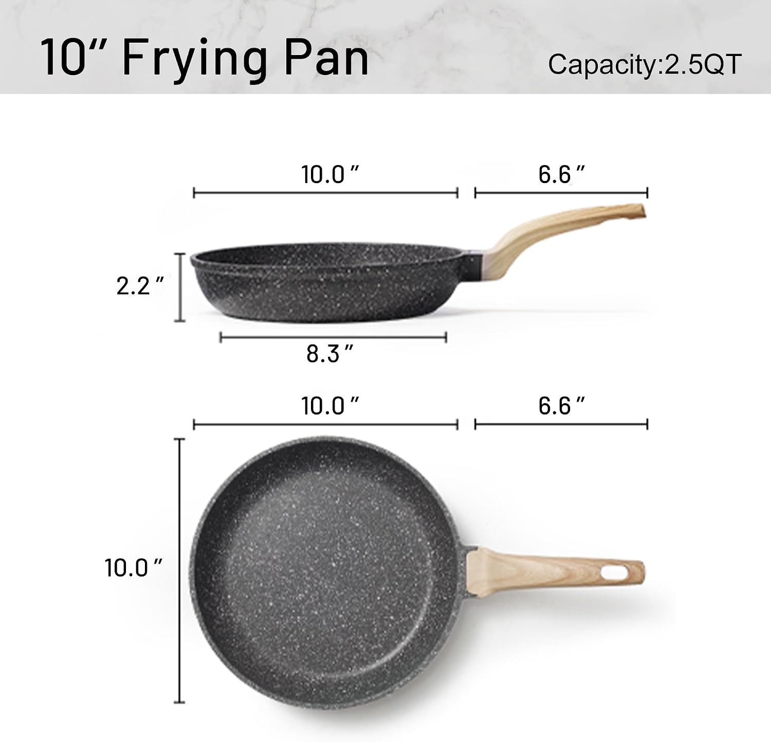 CAROTE 10 inch Non Stick Black Frying Pan Skillet, PFOA-Free | Healthy Non Toxic Granite Kitchen Cookware, All Stovetops Compatible Skillet with Heat-Resistant Handle, Easy to Clean - Image 2