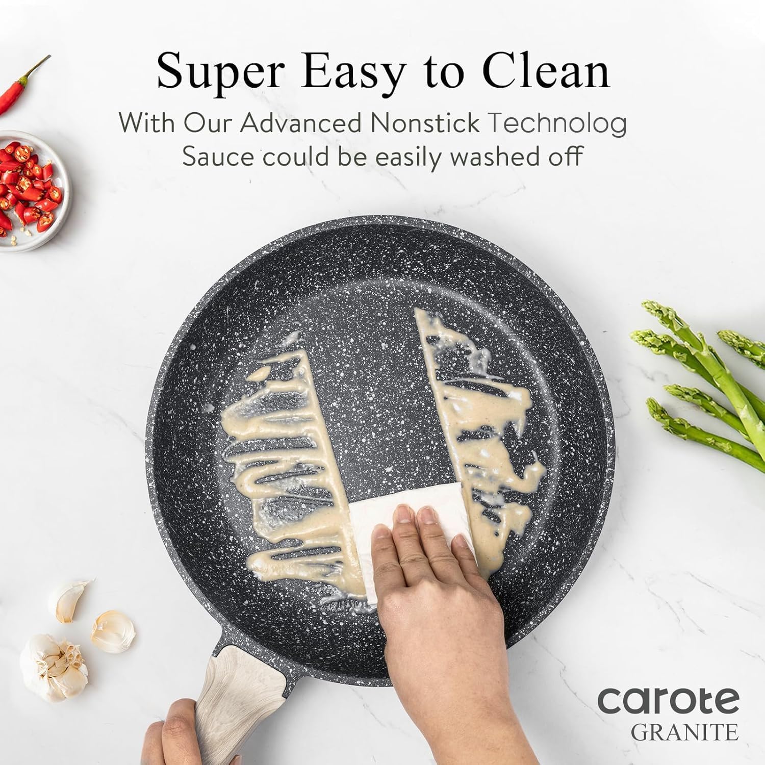 CAROTE 10 inch Non Stick Black Frying Pan Skillet, PFOA-Free | Healthy Non Toxic Granite Kitchen Cookware, All Stovetops Compatible Skillet with Heat-Resistant Handle, Easy to Clean - Image 5